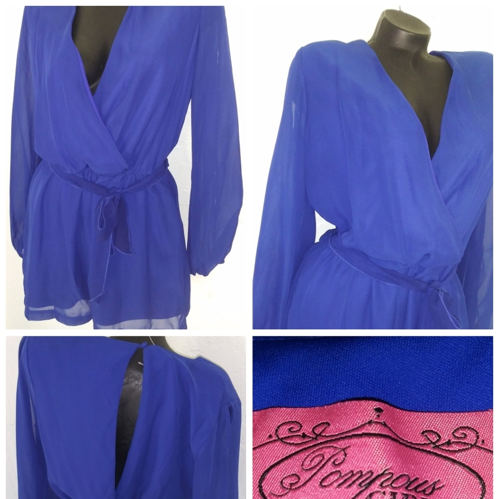 XL Pompous Girly royal blue sheer long-sleeve romp